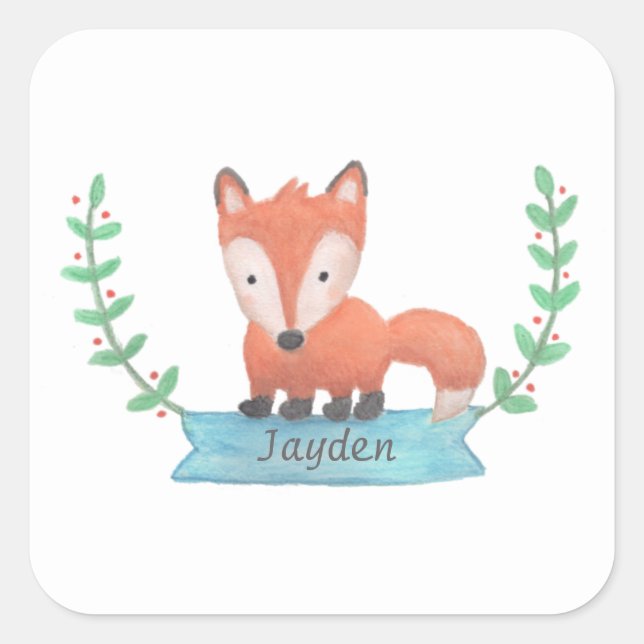 Cute Little Woodland Fox Personalized Kids Sticker (Front)