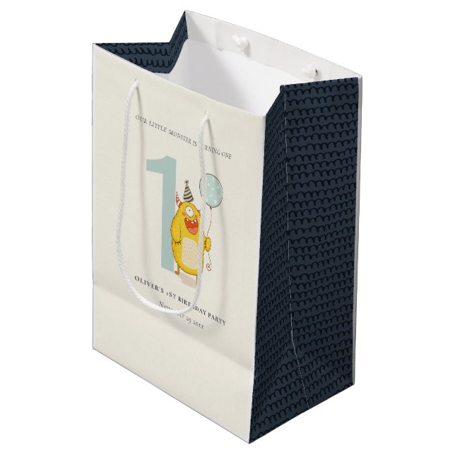 Cute Little Yellow Monster Any Age Birthday Medium Gift Bag (Front Angled)