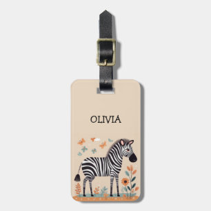 Cute Little Zebra with Flowers and Butterflies Luggage Tag