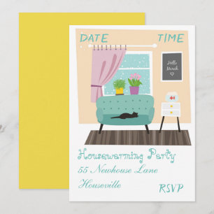 Cute living room illustration housewarming Party Invitation