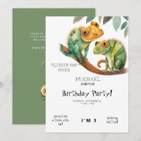 Cute Lizard Boy Birthday Party Invitation