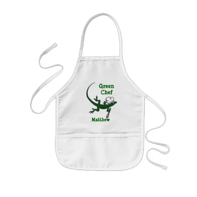 Cute Lizard Green Chef Custom Child's Apron (Front)