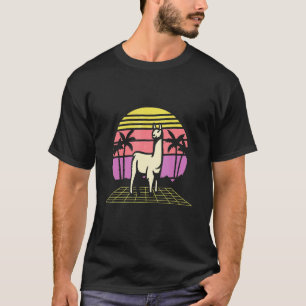 Cute Llama 80s Retro Sunset Grid Alpaca T-Shirt