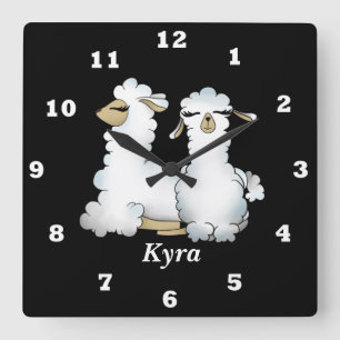 Cute llama add name girls room wall clock