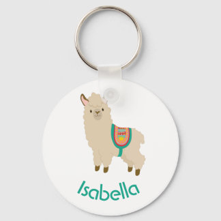 Cute Llama Add Your Name Teal Text Keychain