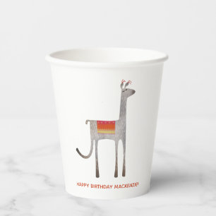 Cute Llama Alpaca Custom Name Birthday Party Paper Cups