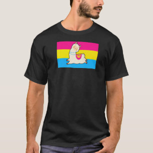 Cute Llama Alpaca Love Pansexual Pride Flag Floral T-Shirt