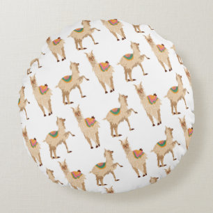 Cute Llama Alpaca Pattern Round Pillow