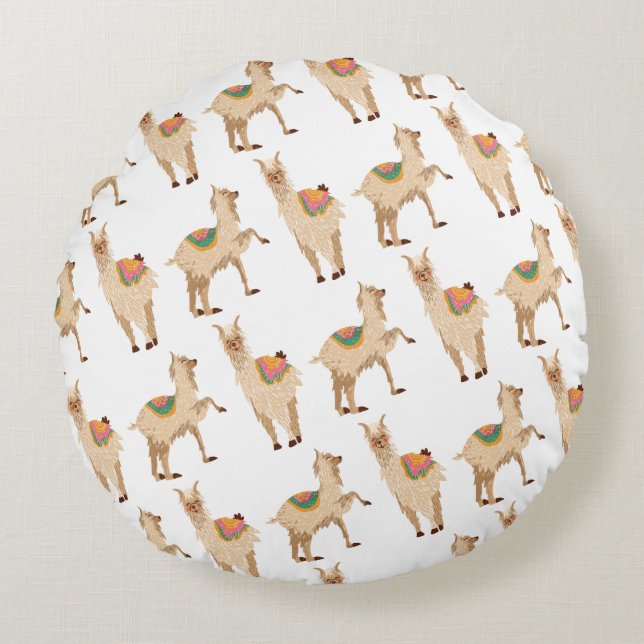 Cute Llama Alpaca Pattern Round Pillow (Front)