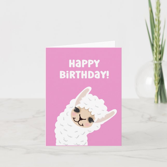 Cute Llama/Alpaca Pink Birthday Card (Front)