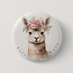 Cute Llama Alpaca say Lala Love Button