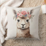 Cute Llama Alpaca with Floral say Love  Throw Pillow<br><div class="desc">Watercolor vintage style of cute llama alpaca throw pillow with flower wreath on a beige background and the word 'LOVE... ' on front and 'lalala LOVE' on back This design was created through digital art. It's personalized by clicking the customize button and adding a name, initials or your favourite words....</div>