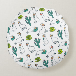 Cute Llama and Cactus Pattern Round Pillow