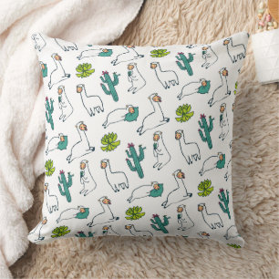 Cute Llama and Cactus Pattern Throw Pillow