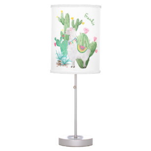 Cute Llama and Cactus Watercolor - Personalized Table Lamp