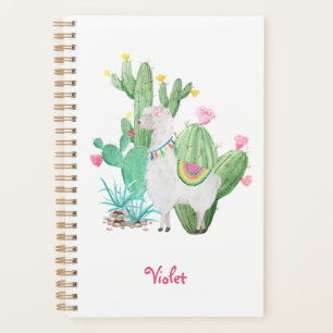 Cute Llama and Cactus Watercolor - White Custom Planner