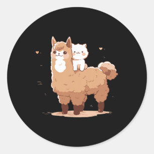 Cute Llama And Cat Classic Round Sticker