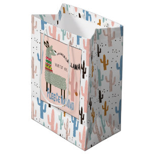 Cute Llama and Pastel Saguaro Cactus Pattern Medium Gift Bag
