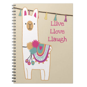 Cute llama and tassels w/custom background notebook