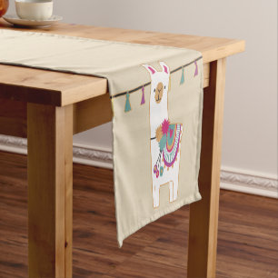 Cute llama and tassels with custom background short table runner