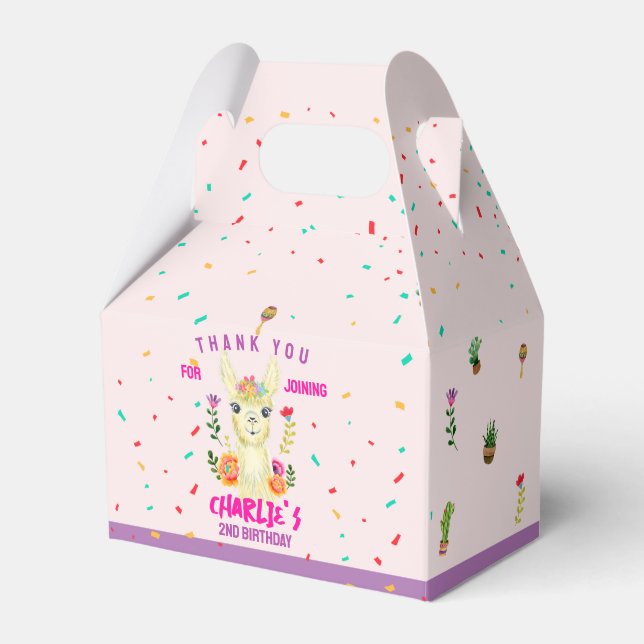 Cute Llama Animal Birthday Party Colourful Mexican Favor Box (Front Side)