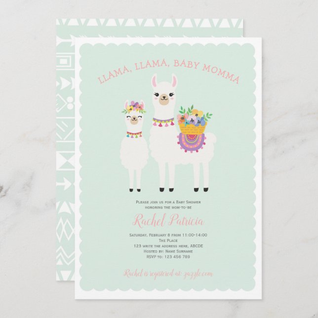 Cute, Llama baby shower Invitation (Front/Back)
