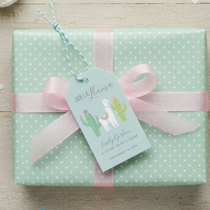 Cute Llama Baby Shower Succulents Boy Blue Gift Tags