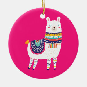 Cute Llama bird and cactus Ceramic Ornament