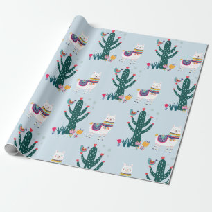 Cute Llama bird and cactus Wrapping Paper