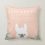 Cute Llama Birth Announcement Stats Nursery Pillow<br><div class="desc">An adorable throw pillow for a nursery which can be personalized with a baby's birth details. A wide array of other baby pillows and products are available at my store.</div>