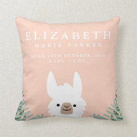 Cute Llama Birth Announcement Stats Nursery Pillow