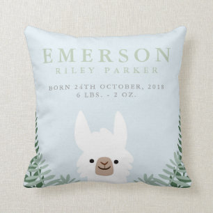 Cute Llama Birth Announcement Stats Nursery Pillow
