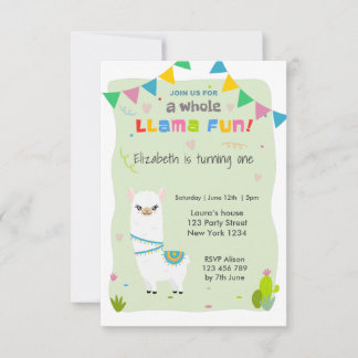 Cute Llama Birthday Invitation