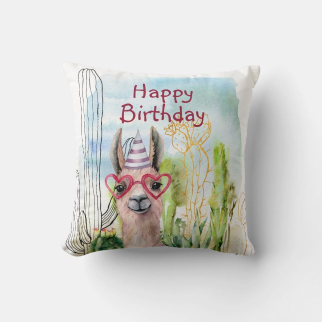Cute Llama Birthday Throw Pillow (Front)