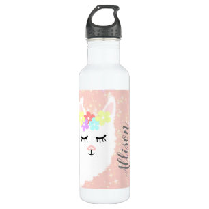 Cute Llama Blush Pink Floral Sparkle Stars 710 Ml Water Bottle