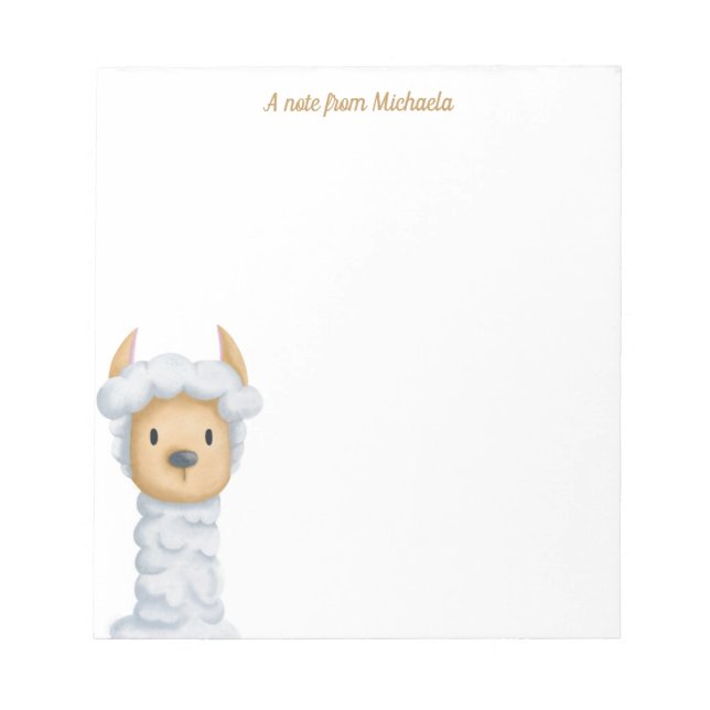 Cute Llama Cartoon Kids Notepad (Front)
