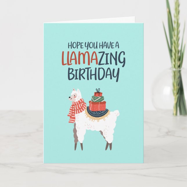 Cute Llama Cartoon Pun Llamazing Funny Birthday Card (Front)
