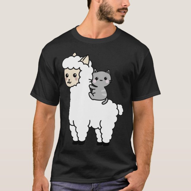 Cute Llama Cat Best Friends T-Shirt (Front)