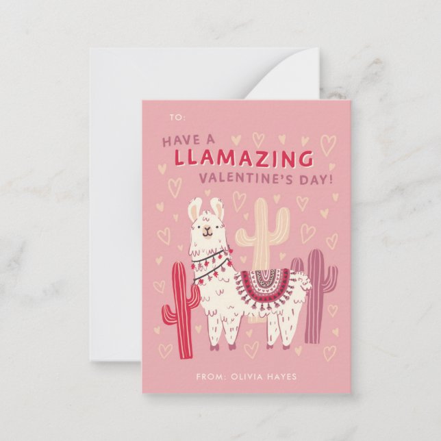 Cute Llama Classroom Valentine's Exchange Card (Front)