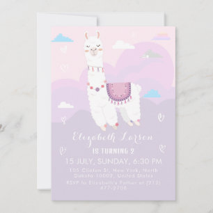 Cute Llama Colour Pastel Theme Kids Birthday Party Invitation