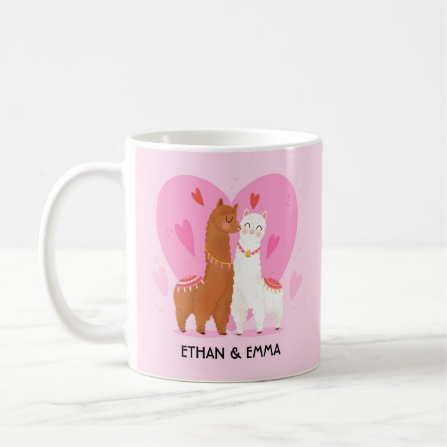 Cute llama Couple Personalized Valentine's Day Coffee Mug (Left)