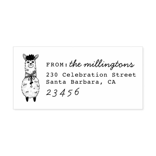 Cute Llama Custom Family Name & Return Address Rubber Stamp (Imprint)