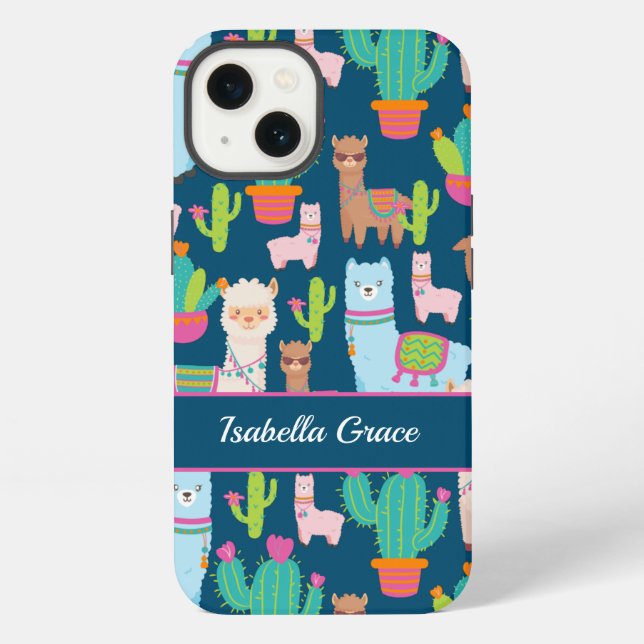 Cute Llama Custom Name iPhone Case (Back)
