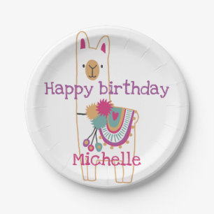 Cute llama design with custom background colour paper plate