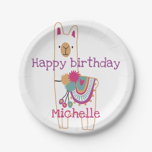Cute llama design with custom background colour paper plate (Front)