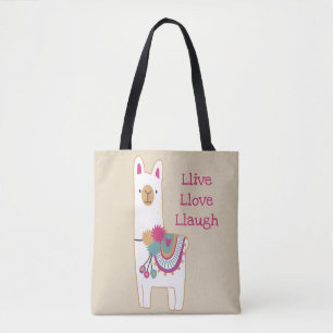 Cute llama design with custom background colour tote bag