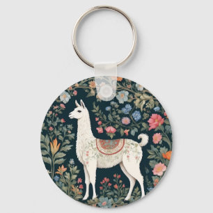 Cute Llama Elegant Floral Keychain