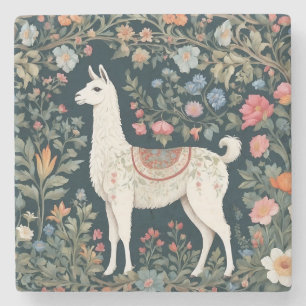 Cute Llama Elegant Floral Stone Coaster