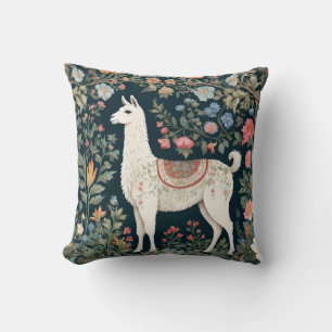 Cute Llama Elegant Floral Throw Pillow