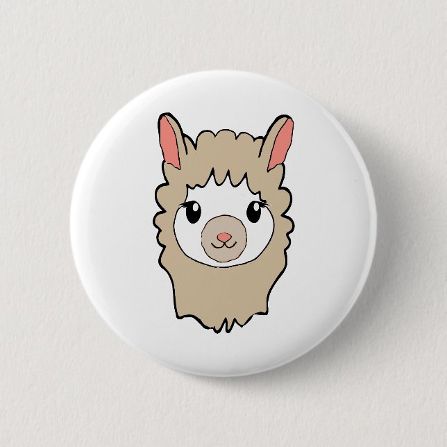 Cute Llama Face Drawing 2 Inch Round Button (Front)